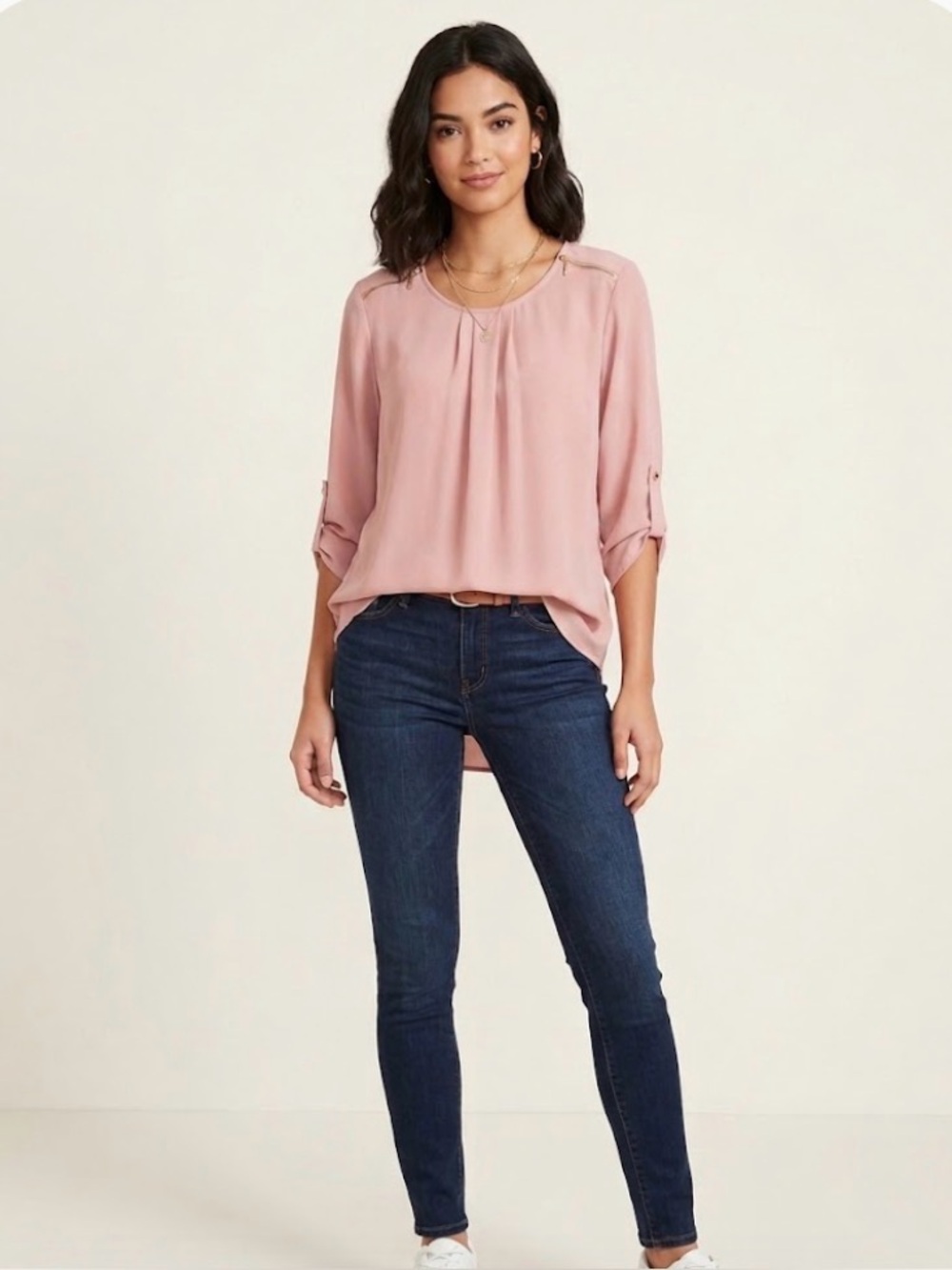 Relaxed Roll-Tab Blouse in Dusty Rose